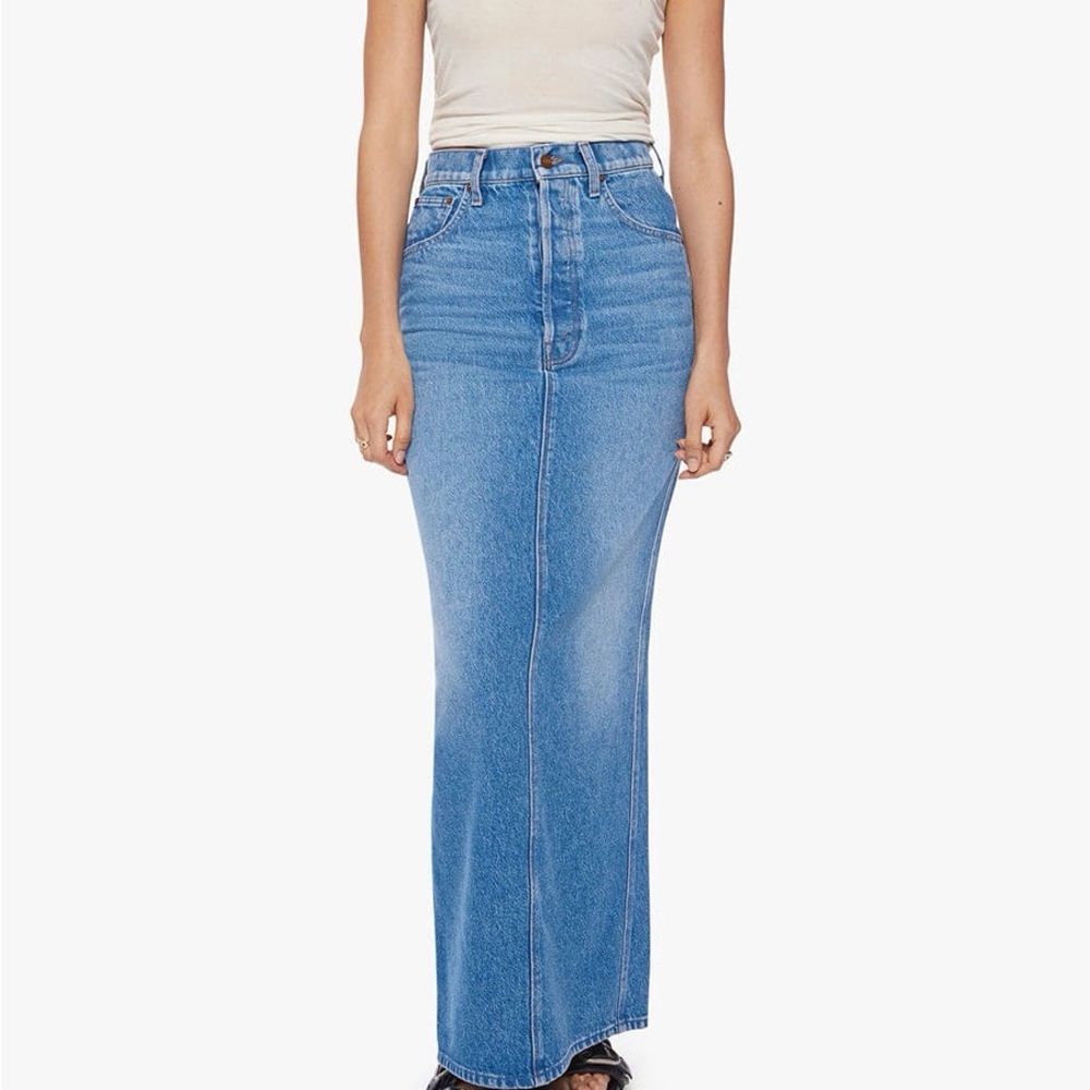 MOTHER Snacks Denim Midi Skirt